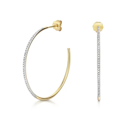 Yellow Gold Hoop Earrings 28MM 0.15ct